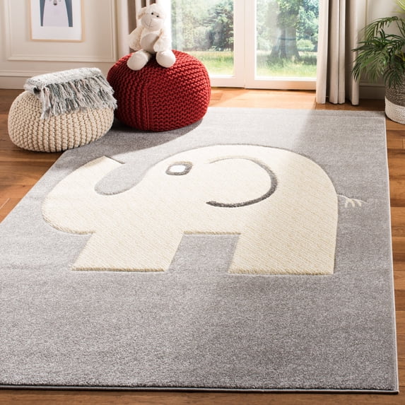 SAFAVIEH Carousel Kids Fallon Elephant Area Rug, Gray/Ivory, 6'7" x 6'7" Square
