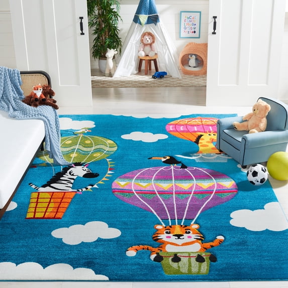 SAFAVIEH Carousel Kids Fun in Hot Air Balloon Area Rug, Blue/Green, 8' x 10'