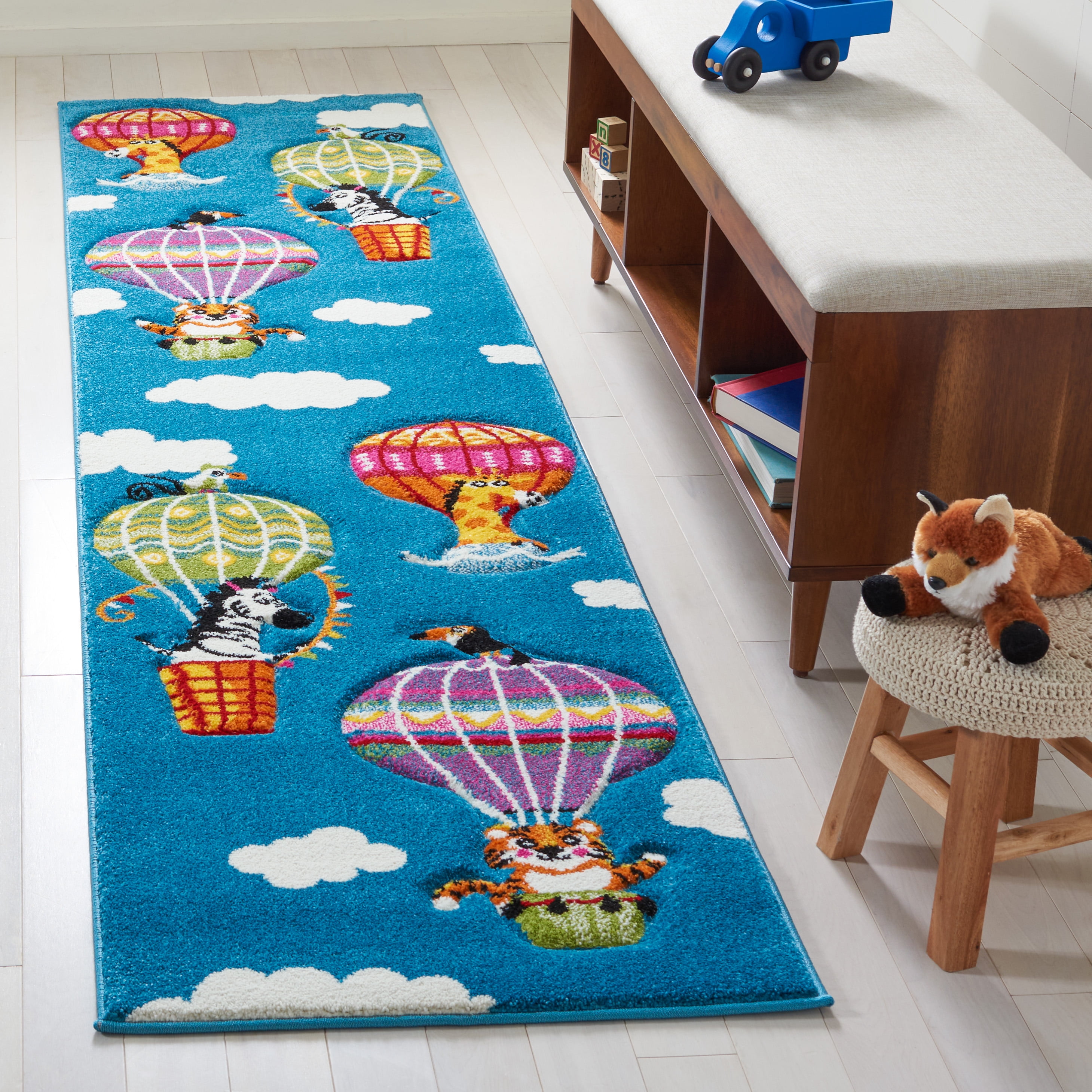 SAFAVIEH Carousel Kids Fun in Hot Air Balloon Runner Rug, Blue/Green, 2 ...