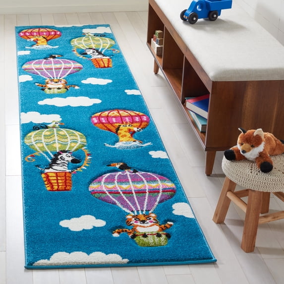 SAFAVIEH Carousel Kids Fun in Hot Air Balloon Runner Rug, Blue/Green, 2' x 8'