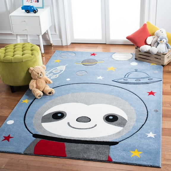 SAFAVIEH Carousel Kids Happy Sloth Astronaut Area Rug, Blue/Gray, 2'3" x 4'