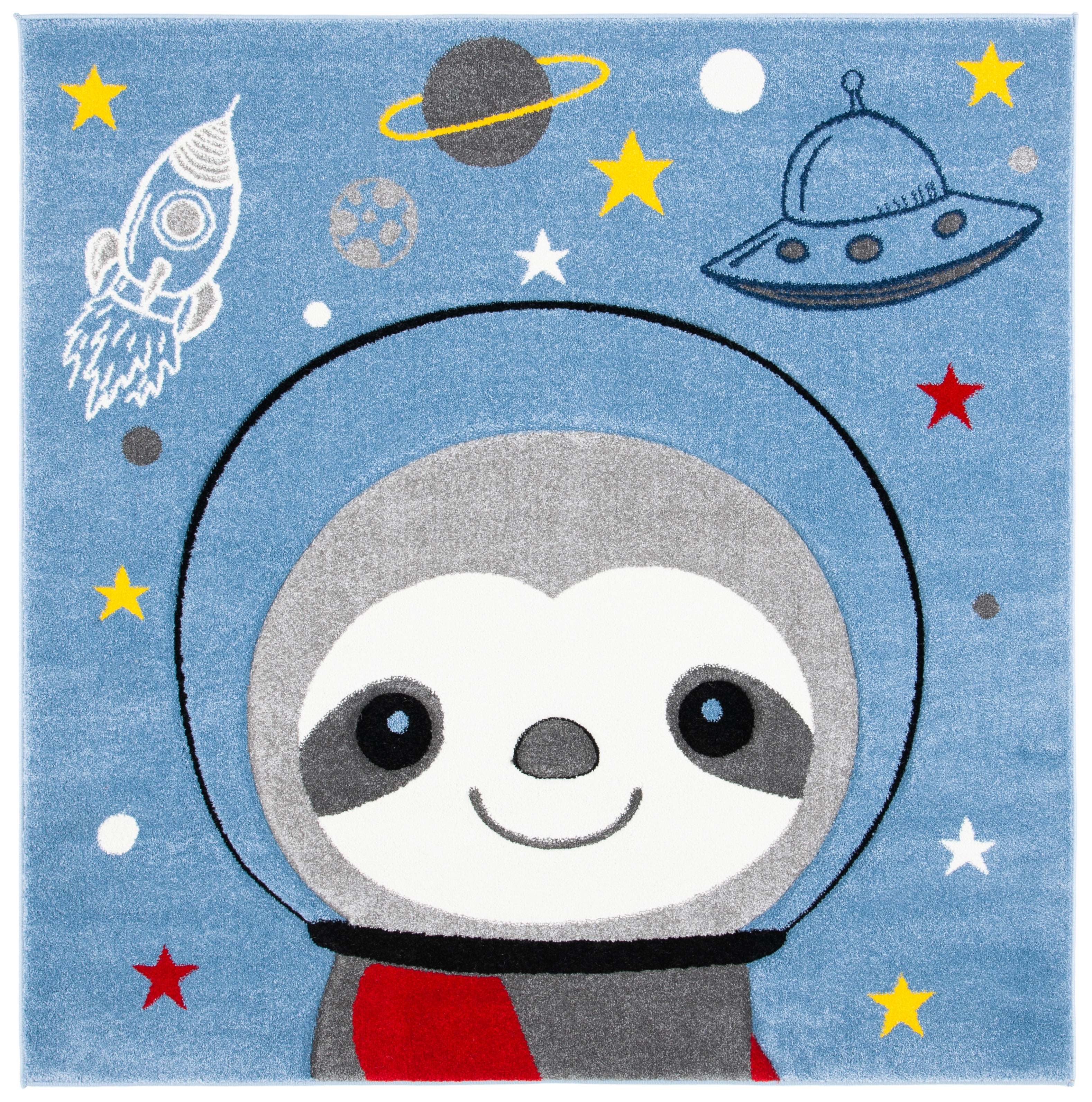 SAFAVIEH Carousel Kids Happy Sloth Astronaut Area Rug, Blue/Grey, 6'7 ...