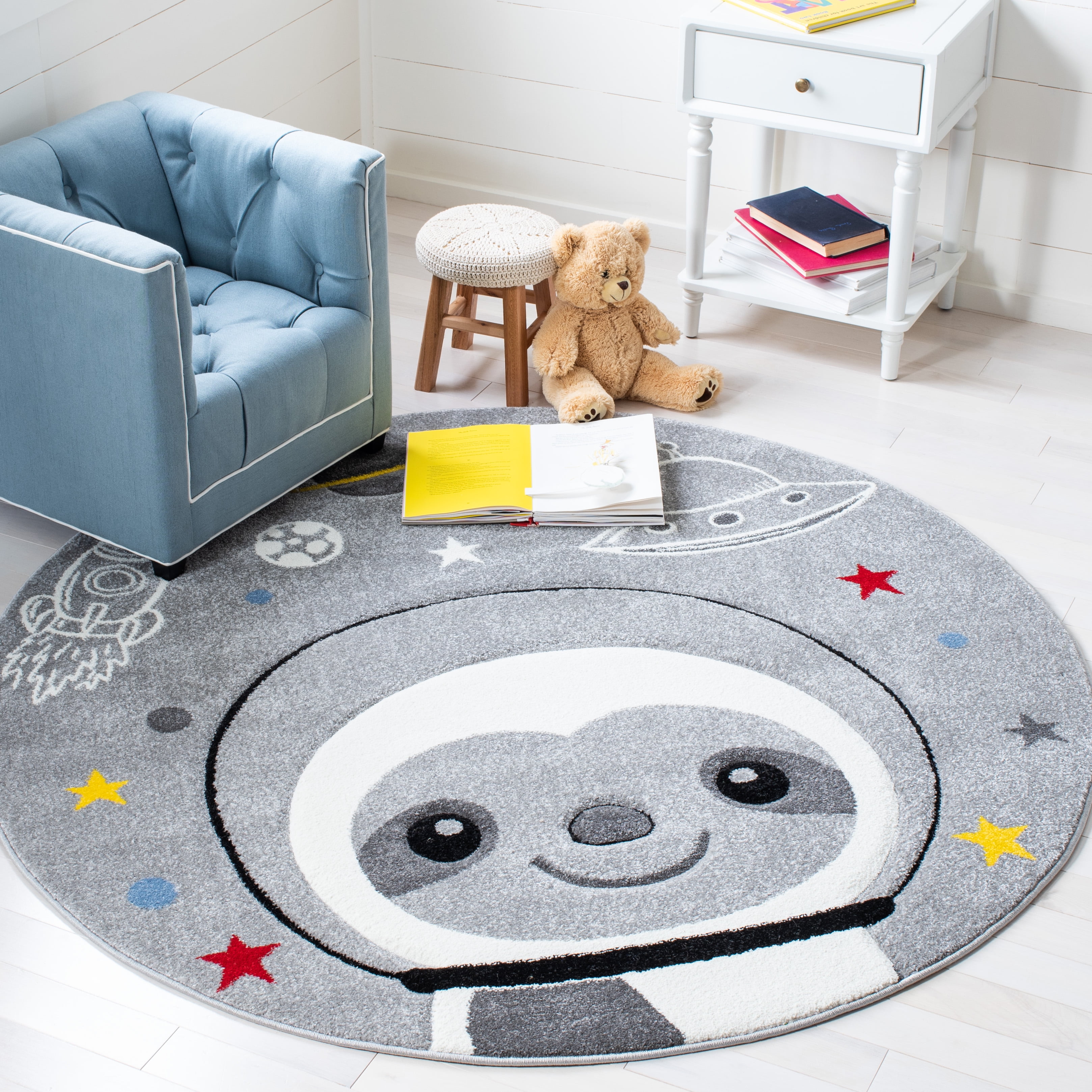 SAFAVIEH Carousel Kids Happy Sloth Astronaut Area Rug, Gray/Ivory, 5'3 ...