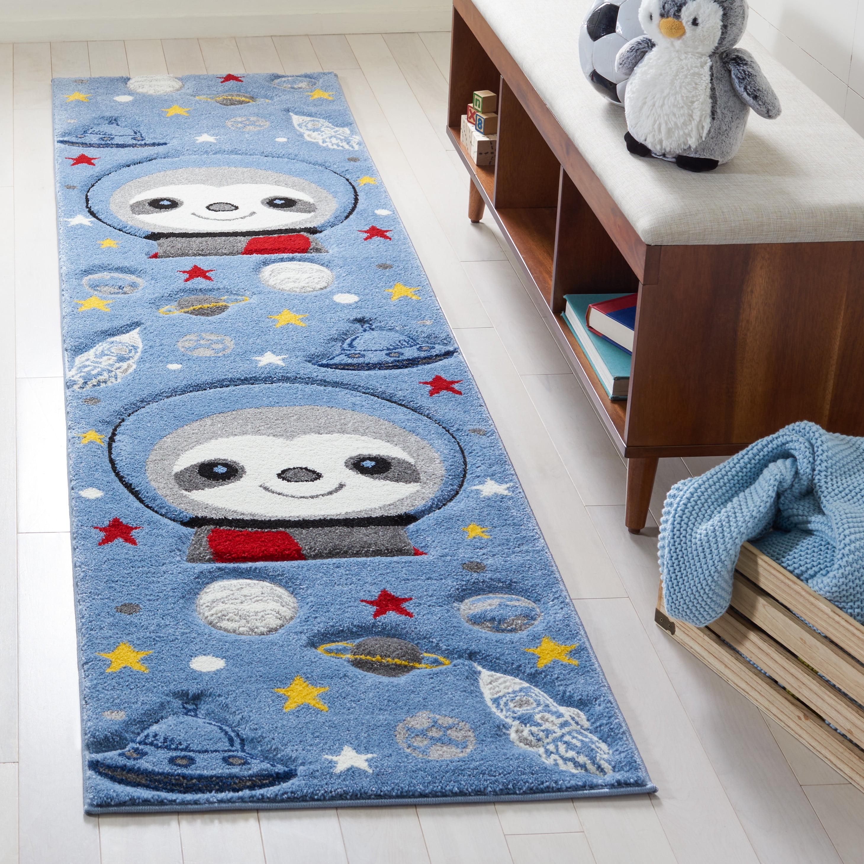 SAFAVIEH Carousel Kids Happy Sloth Astronaut Runner Rug, Blue/Gray, 2 ...
