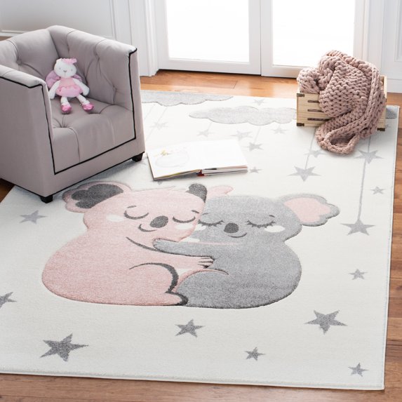 SAFAVIEH Carousel Kids Hugging Koalas Area Rug, Ivory/Pink, 2' x 3'