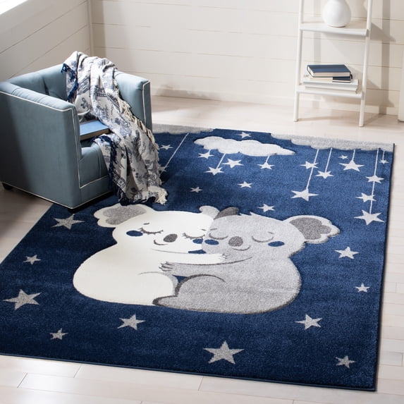 SAFAVIEH Carousel Kids Hugging Koalas Area Rug, Navy/Gray, 3'3" x 5'3"