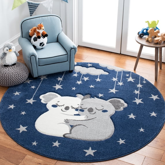 SAFAVIEH Carousel Kids Hugging Koalas Area Rug, Navy/Gray, 5'3" x 5'3" Round