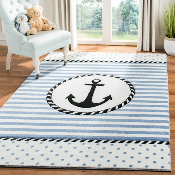 SAFAVIEH Carousel Kids Kennet Anchor Area Rug, Ivory/Navy, 4' x 6'
