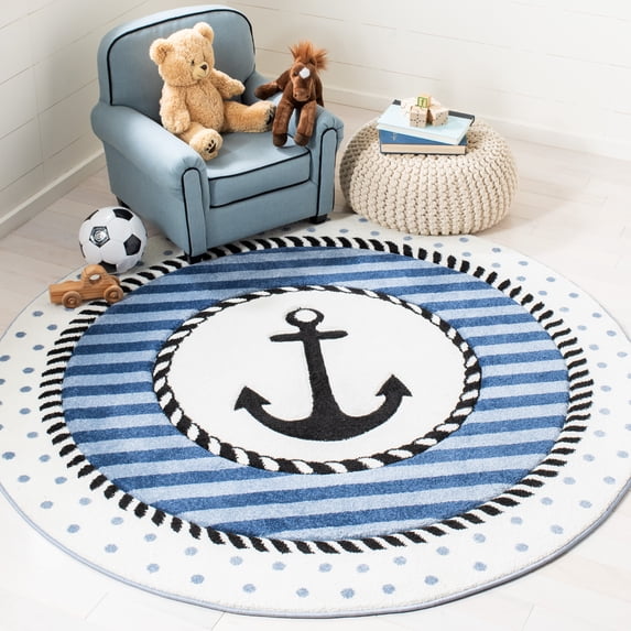 SAFAVIEH Carousel Kids Kennet Anchor Area Rug, Navy/Ivory, 8' x 8' Round