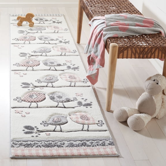 SAFAVIEH Carousel Kids Luanna Birds at Play Animal Print Runner Rug, Pink/Ivory, 2' x 8'