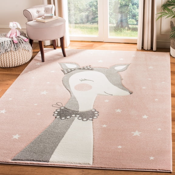 SAFAVIEH Carousel Kids Mariam Happy Deer Area Rug, Pink/Ivory, 2' x 3'