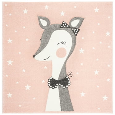 SAFAVIEH Carousel Kids Mariam Happy Deer Area Rug, Pink/Ivory, 5'3" x 5'3" Square