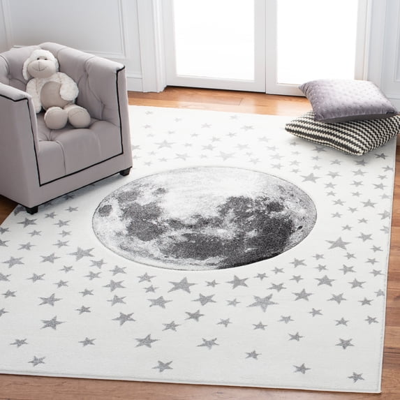 SAFAVIEH Carousel Kids Moon in the Stars Area Rug, Ivory/Gray, 4' x 6'