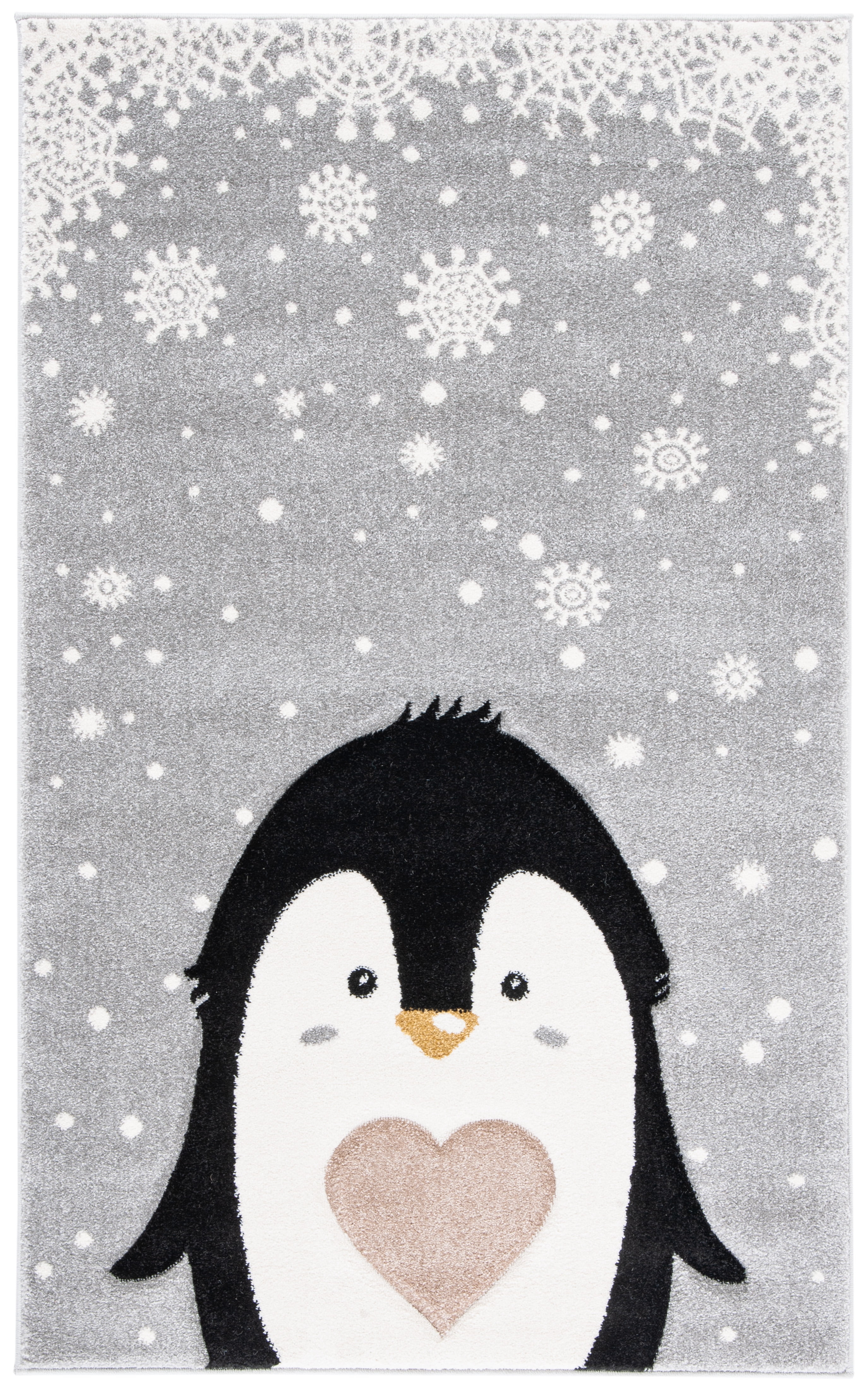 Playful Penguin Light Grey & Black Non-Slip Kids Rug - 2' x 3'