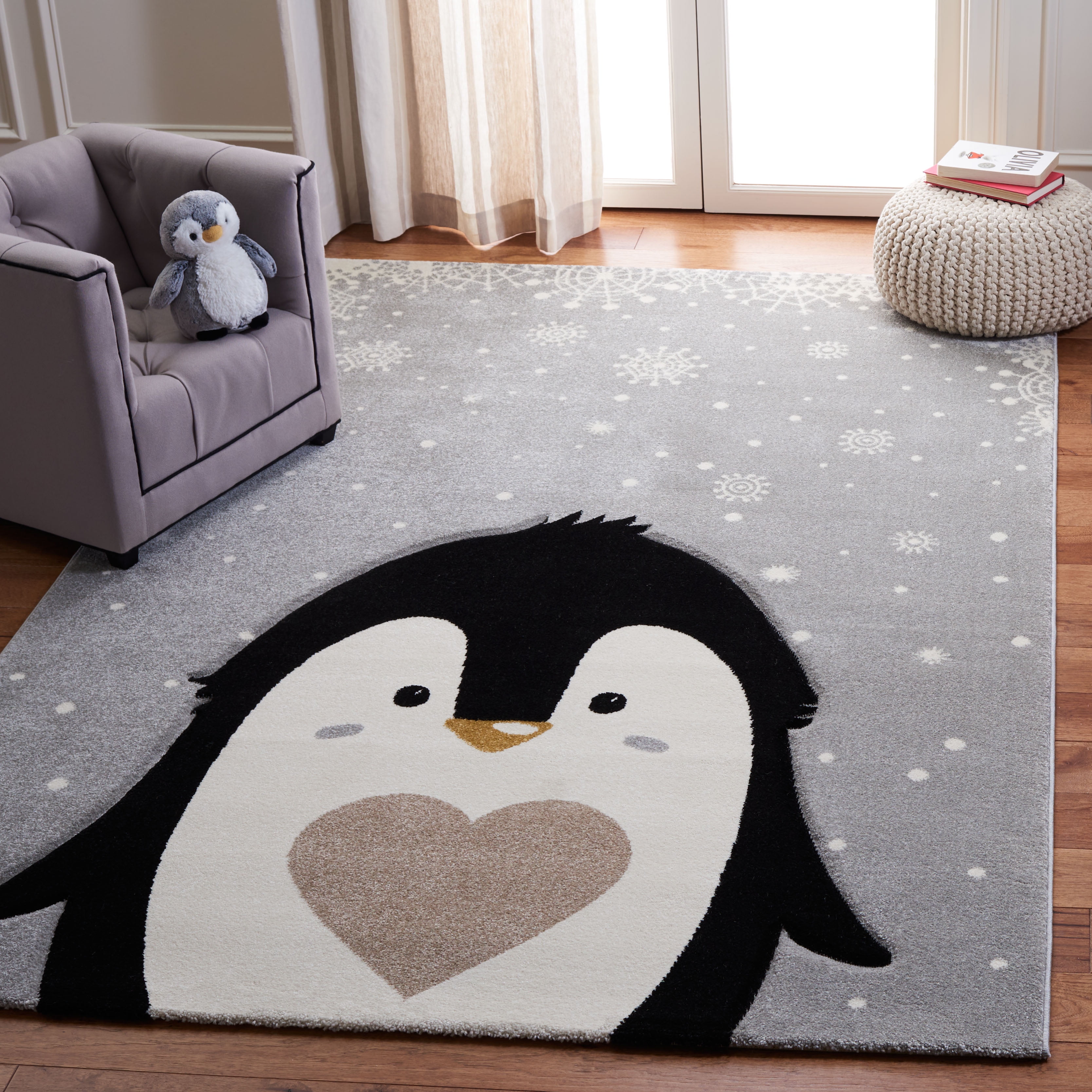Carousel Kids Round Black Synthetic 59" Easy-Care Rug