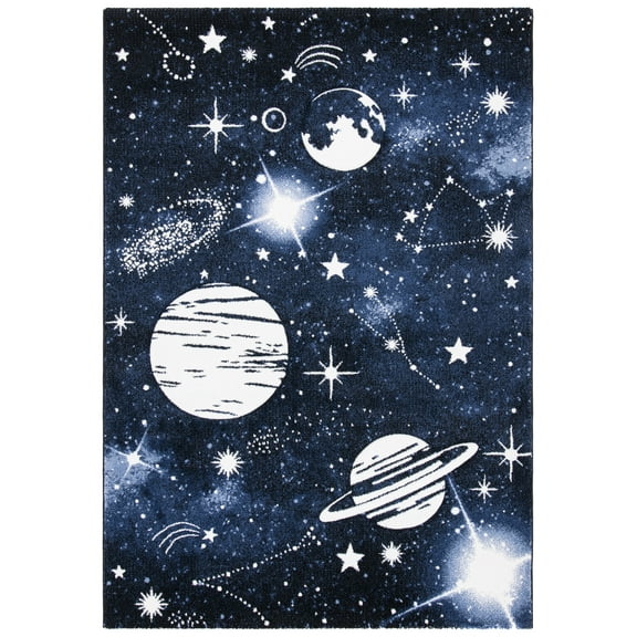 SAFAVIEH Carousel Kids Planets and Stars Area Rug, Dark Blue/Light Blue, 9' x 12'
