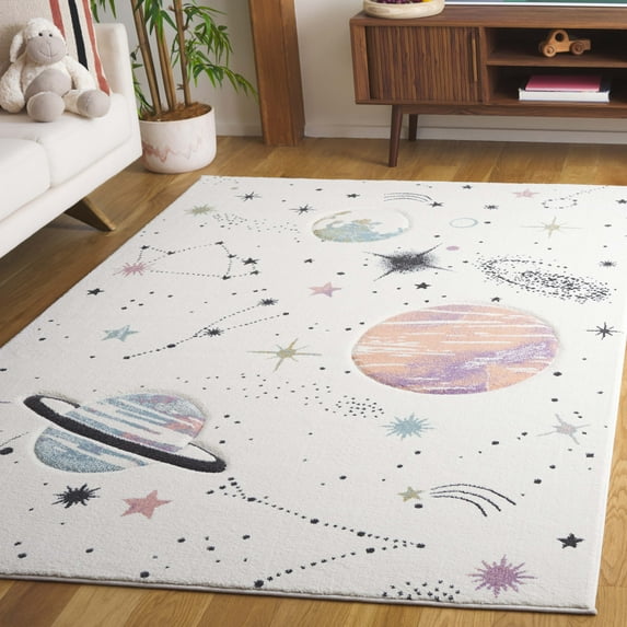 SAFAVIEH Carousel Kids Planets and Stars Area Rug, Ivory/Orange, 6'7" x 9'
