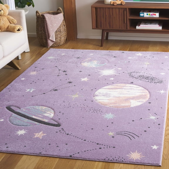 SAFAVIEH Carousel Kids Planets and Stars Area Rug, Purple/Orange, 2' x 3'