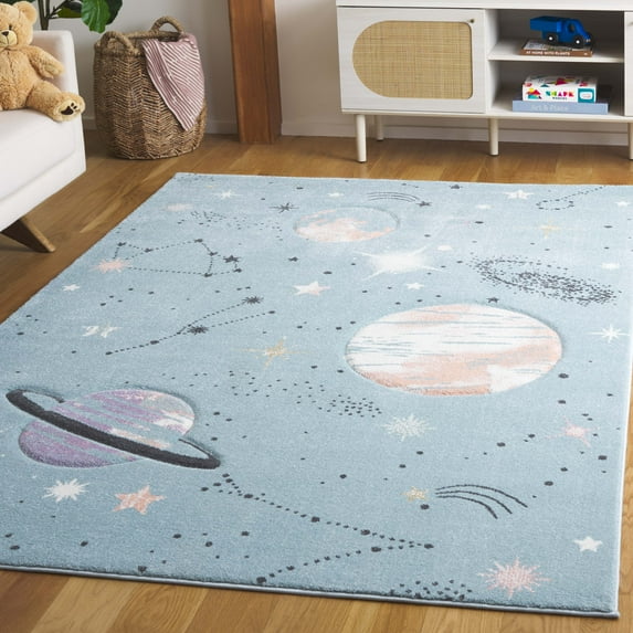 SAFAVIEH Carousel Kids Planets and Stars Area Rug, Teal/Orange, 6'7" x 9'