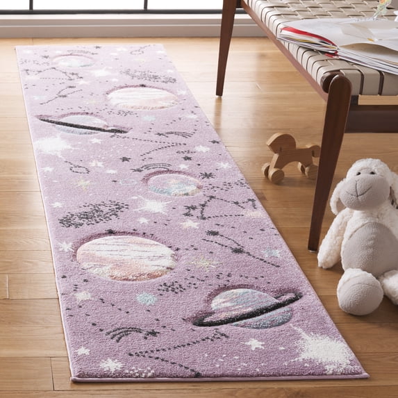 SAFAVIEH Carousel Kids Planets and Stars Runner Rug, Purple/Orange, 2' x 8'