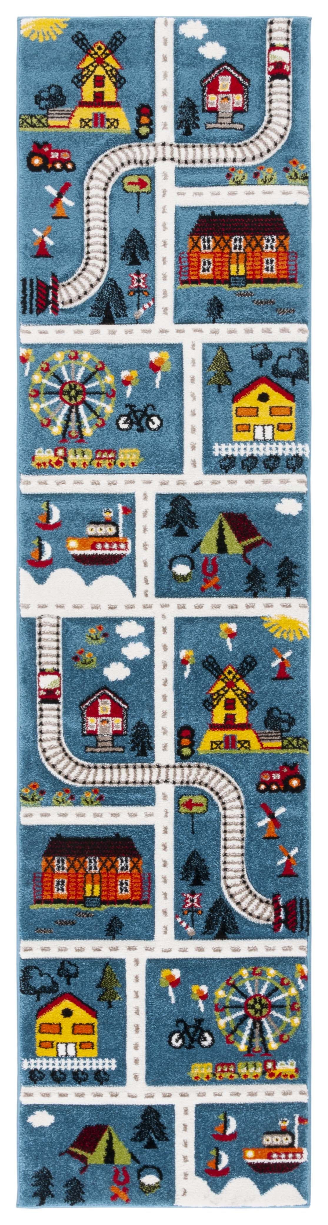 Town Rug Child SAFAVIEH Carousel Kids Railroad Town Runner Rug, Blue/Beige, 2' x 8 ...