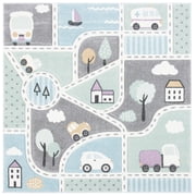 Safavieh Carousel Kids Modern Power Loomed Gray Graphic Print Area Rug, 8' x 8'