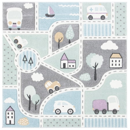 Safavieh Carousel Kids Modern Power Loomed Gray Graphic Print Area Rug, 8' x 8'
