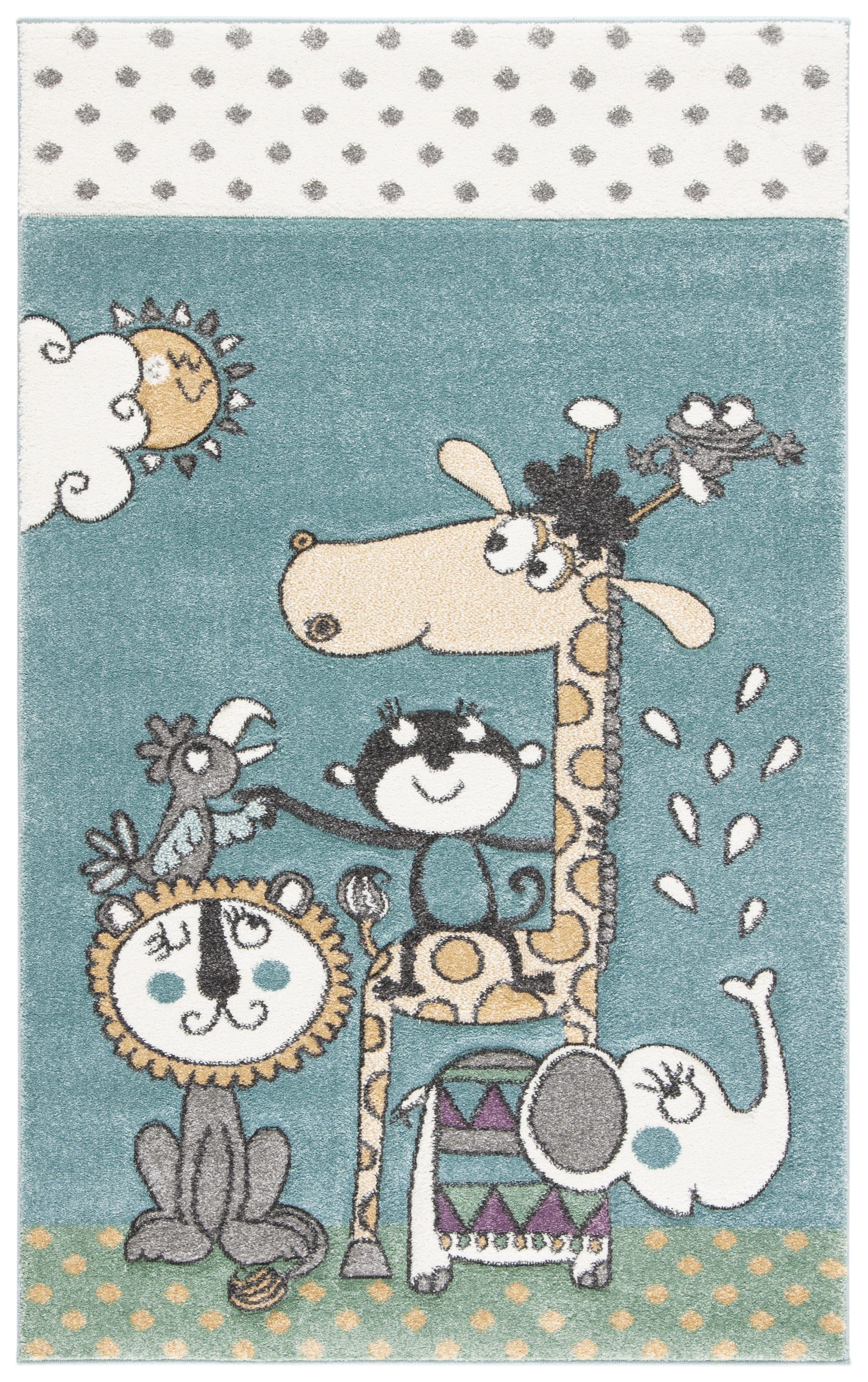 Ivory and Blue Kids' Storybook Animal Area Rug