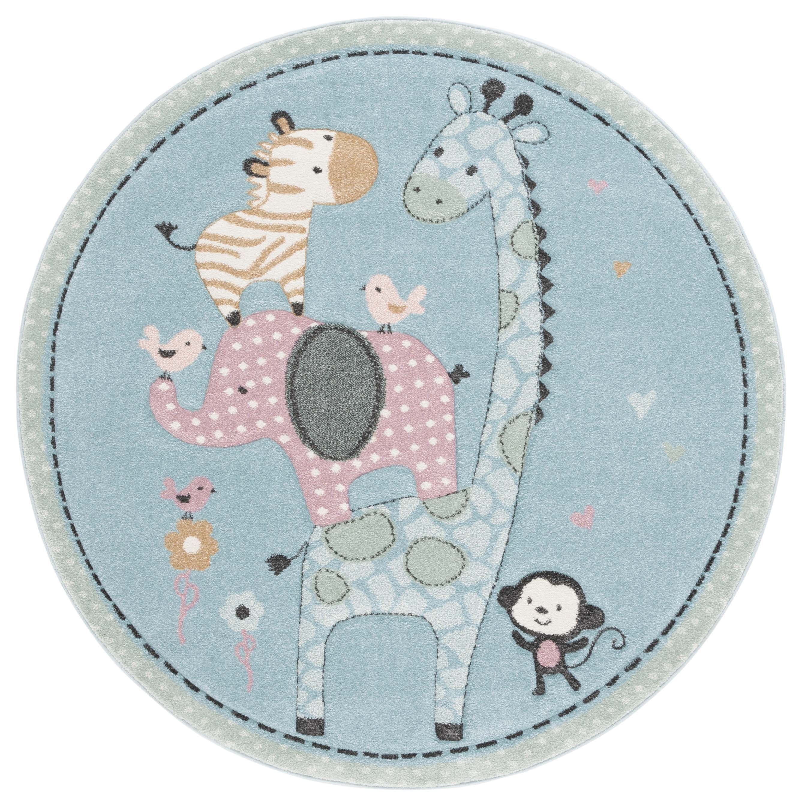 Child Rug Animals SAFAVIEH Carousel Kids Taneka Animals at Play Area Rug, Blue, 4' x 4 ...