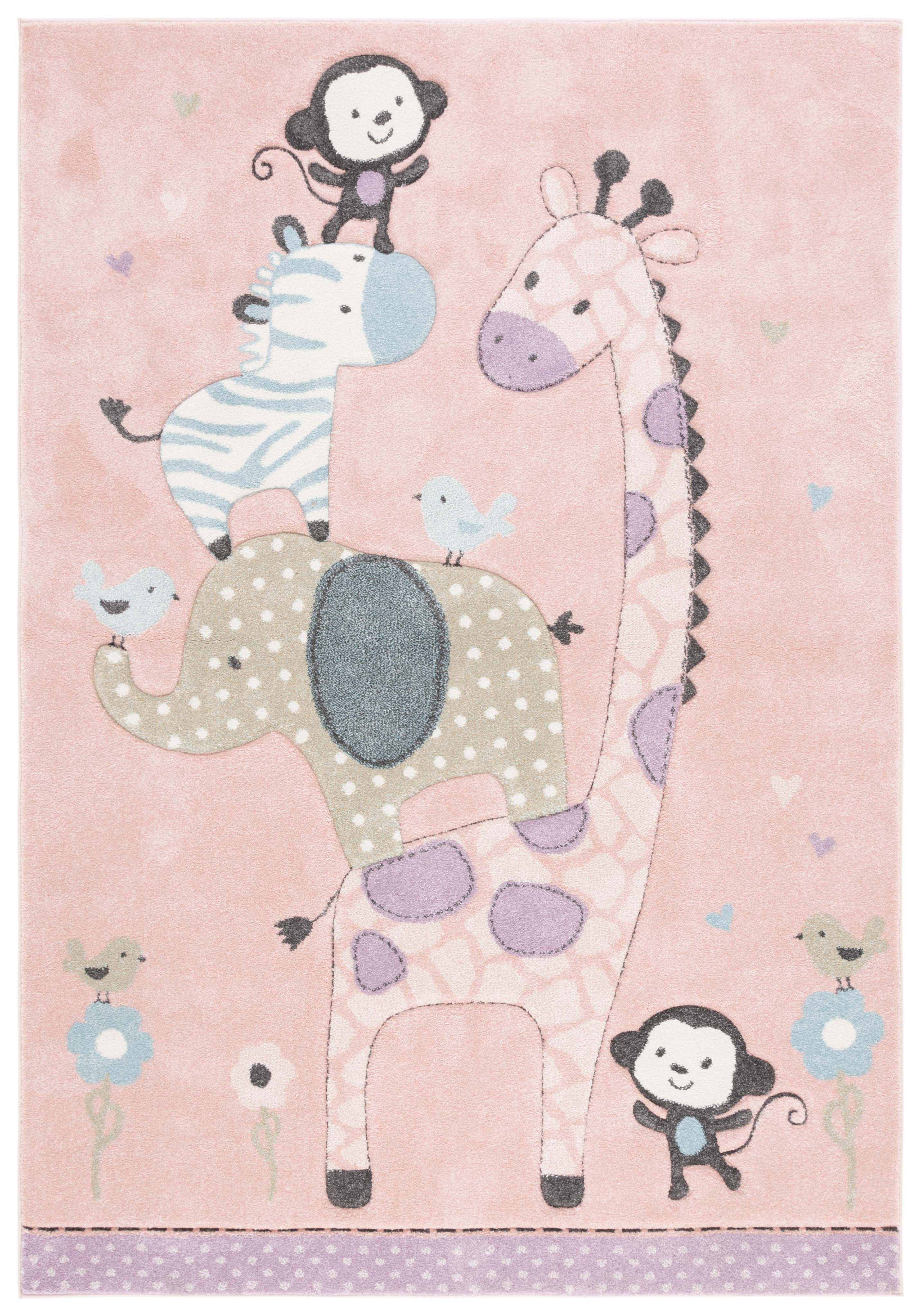 Blush Pink Rectangular Synthetic Kids Area Rug 2'3"x4'