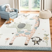 SAFAVIEH Carousel Kids Taneka Animals at Play Area Rug, Ivory, 5'3" x 7'6"