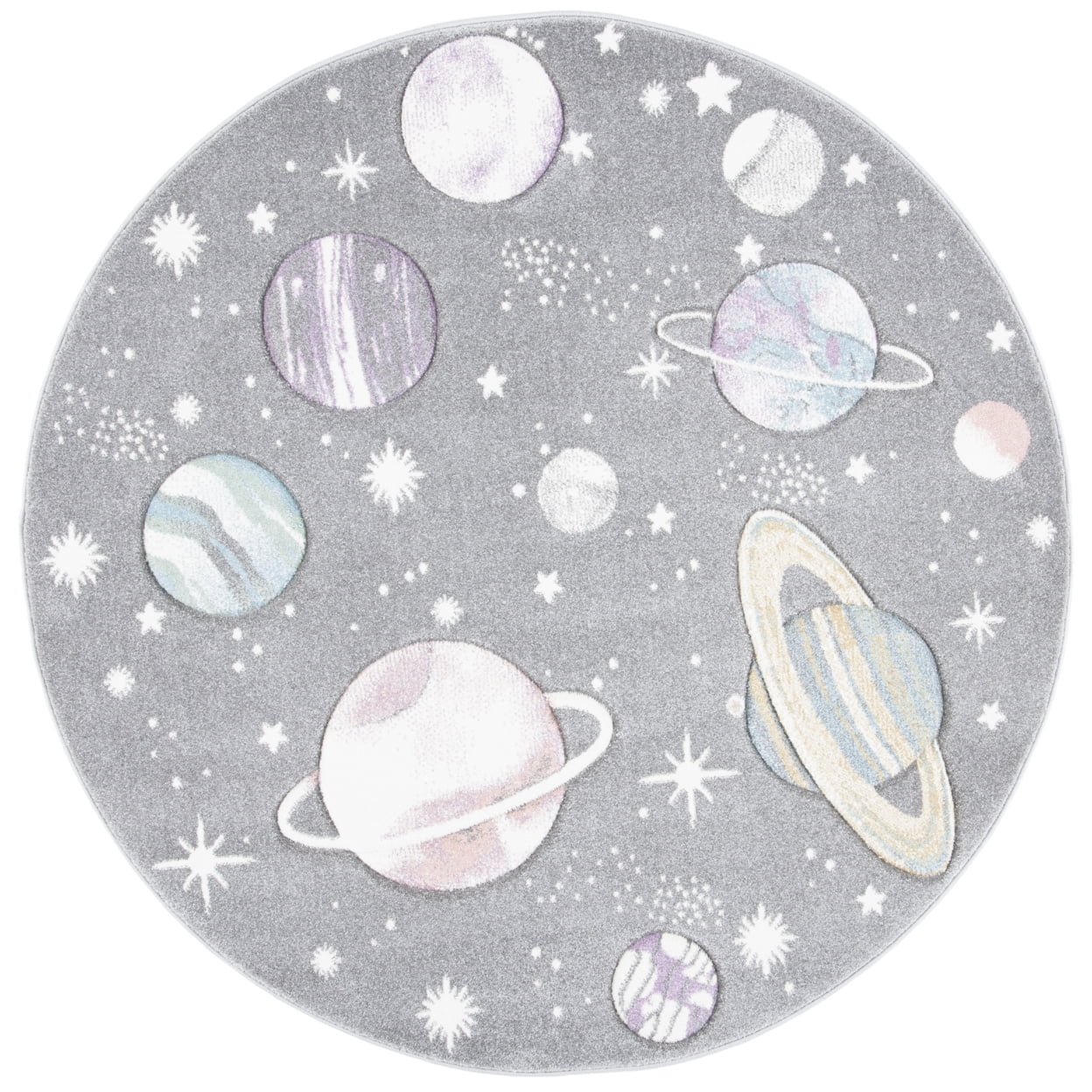 Cosmic Playtime Grey and Lavender Round Kids Rug