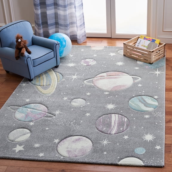 SAFAVIEH Carousel Kids World of Planets Area Rug, Gray/Lavender, 6'7" x 9'