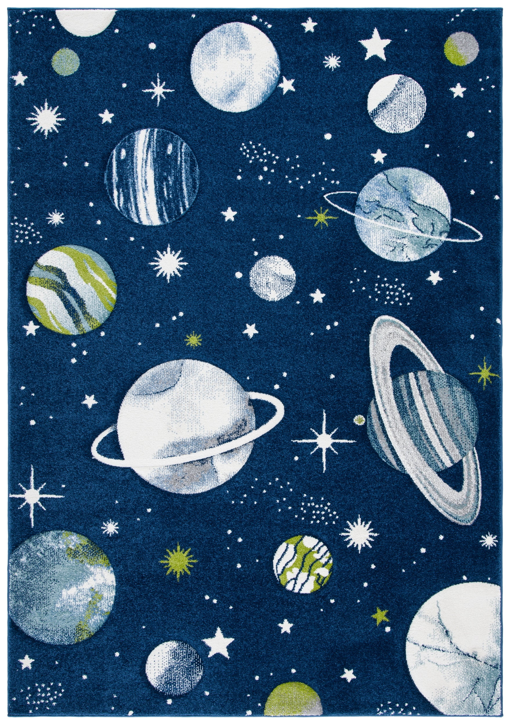 Navy and Ivory Space-Themed Kids Rectangular Rug