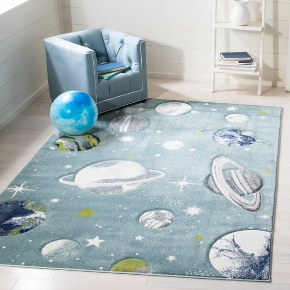 SAFAVIEH Carousel Kids World of Planets Area Rug, Teal/Ivory, 2'3" x 4'