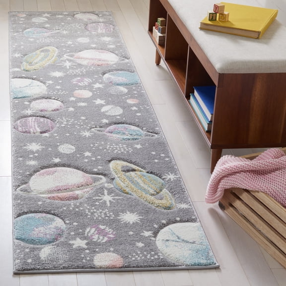 SAFAVIEH Carousel Kids World of Planets Runner Rug, Gray/Lavender, 2' x 8'