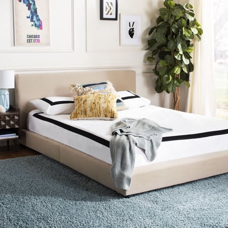SAFAVIEH Carter Elegant Glam Upholstered Bed Frame, Queen, Beige