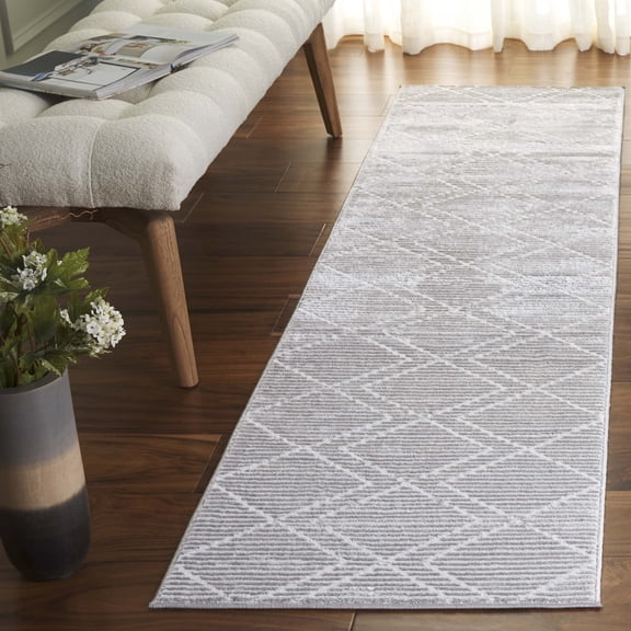 SAFAVIEH Carter Jerrod Geometric Runner Rug, Grey/Light Grey, 2' x 8'