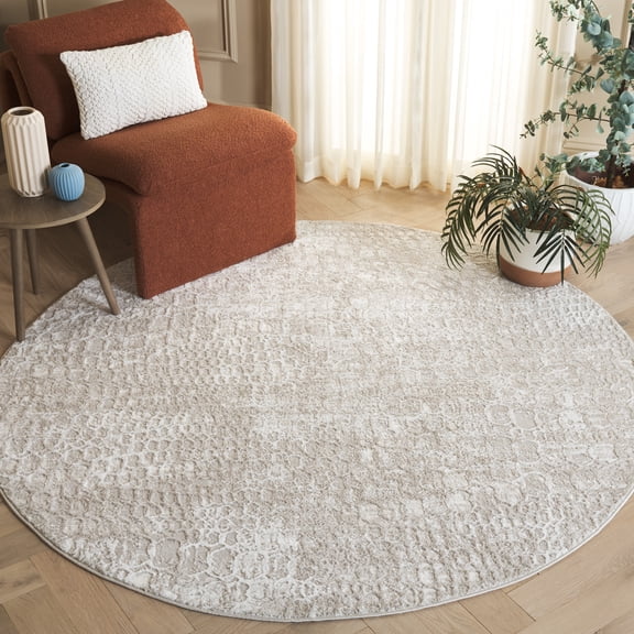 SAFAVIEH Carter Leinster Abstract Area Rug, Ivory/Taupe, 6'7" x 6'7" Round