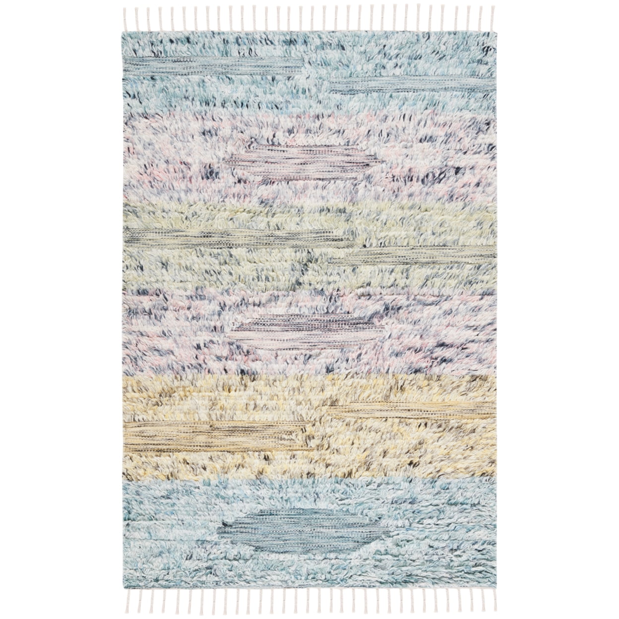 Handmade Blue and Pink Wool Shag Rug 4' x 6'