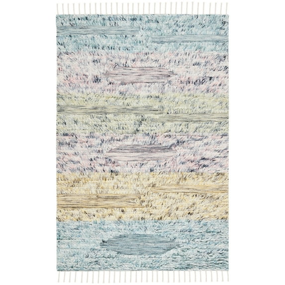 SAFAVIEH Casablanca Aiden Striped Wool Shag Area Rug, Turquoise/Pink, 5' x 8'
