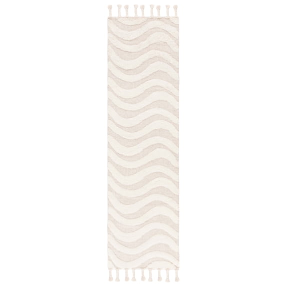 SAFAVIEH Casablanca Alene Wavy Striped Runner Rug, Ivory/Light Grey, 2'3" x 8'