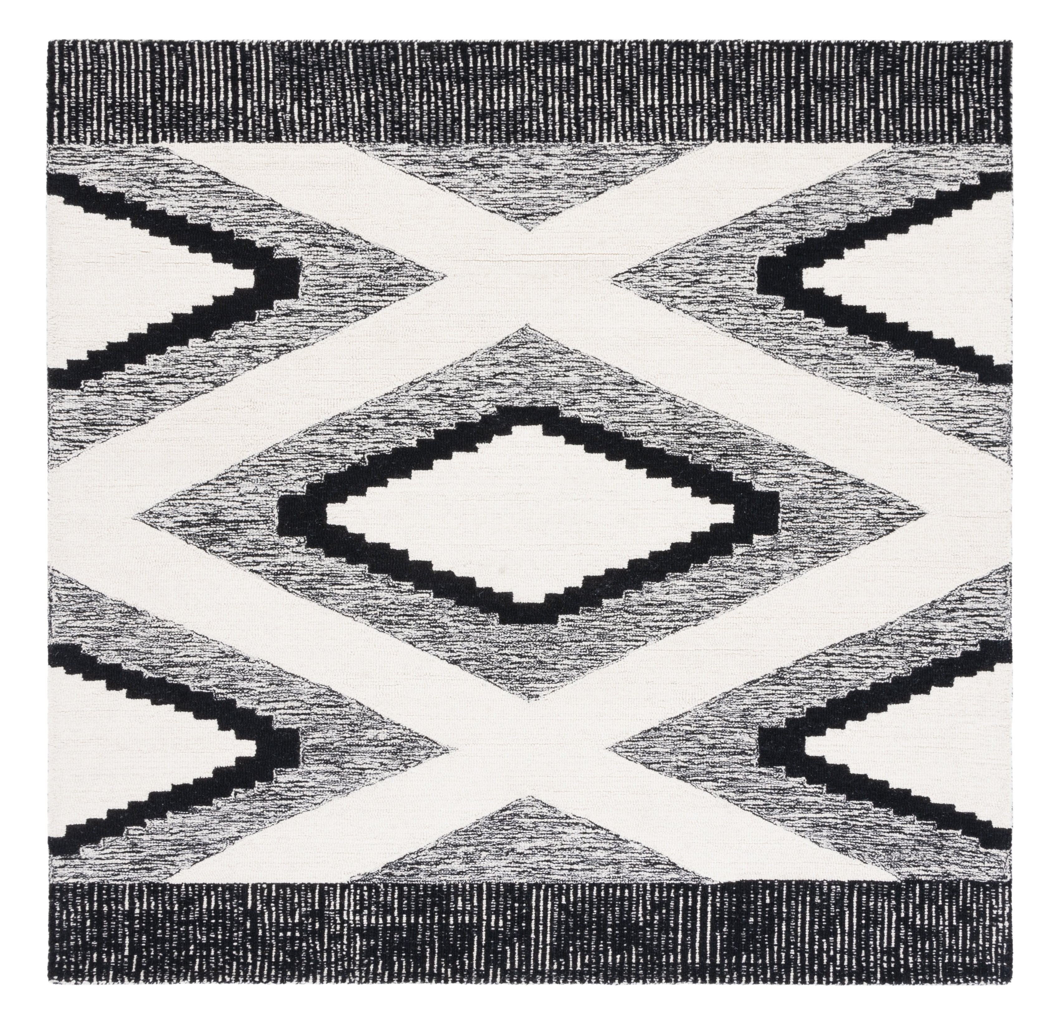 SAFAVIEH Casablanca Alvena Southwestern Wool Area Rug, Ivory/Black, 6' x 6' Square