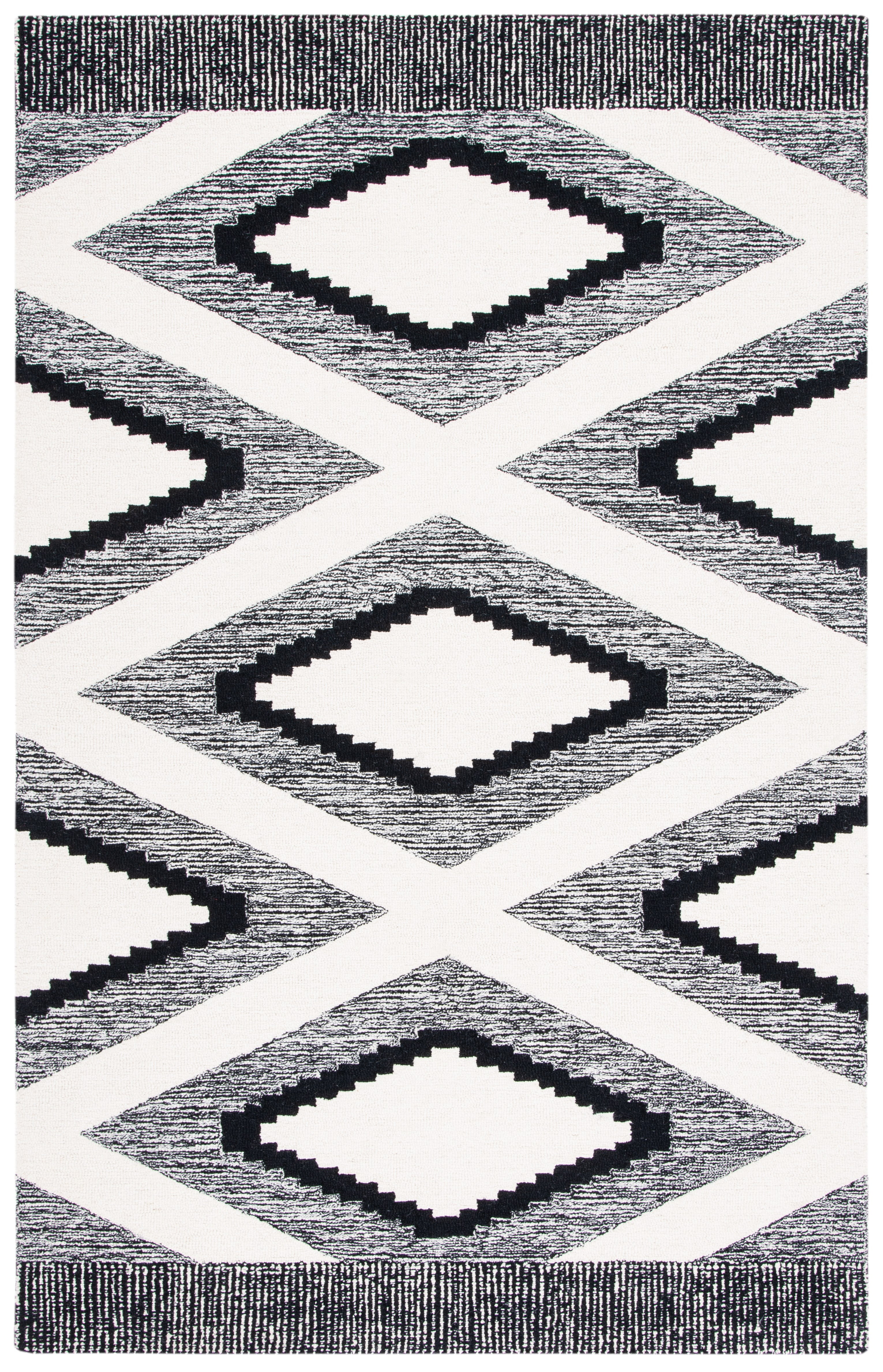 Casablanca Black and White Handmade Wool Shag Rug