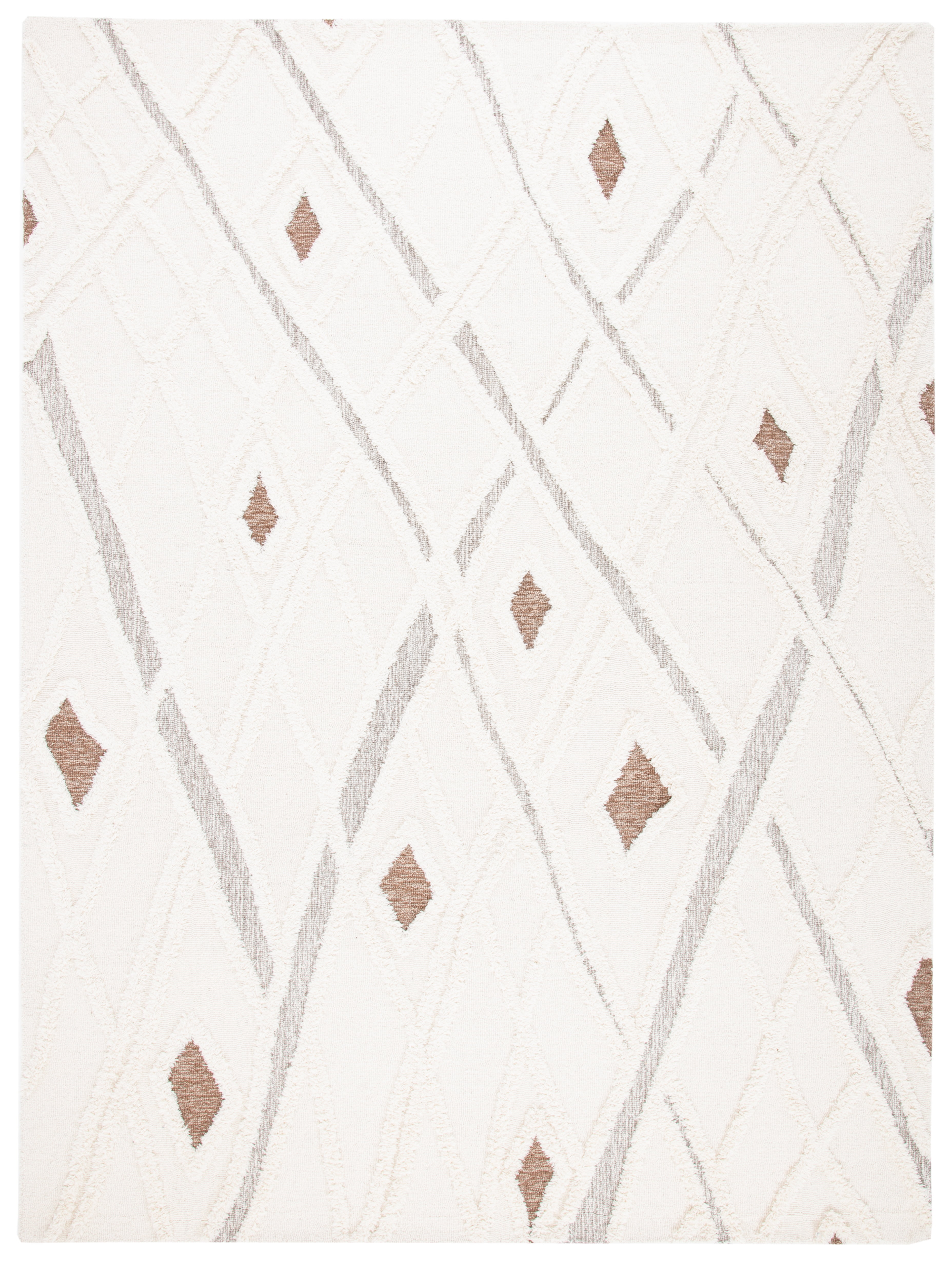 Ivory and Brown Hand-Tufted Wool Shag Area Rug, 8' x 10'