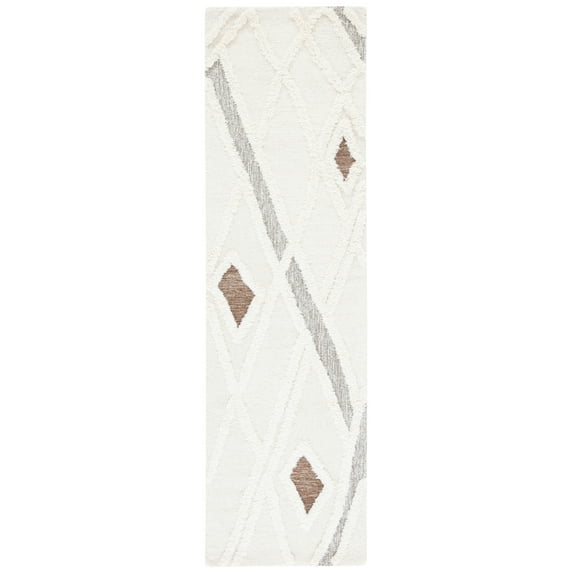 SAFAVIEH Casablanca Amelia Diamond Runner Rug, Ivory/Brown, 2'3" x 18'