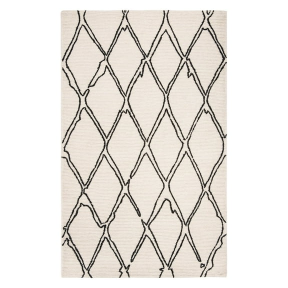 SAFAVIEH Casablanca Amilia Geometric Wool Shag Runner Rug, Ivory/Black, 2'3" x 8'