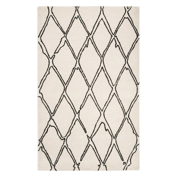 SAFAVIEH Casablanca Amilia Geometric Wool Shag Runner Rug, Ivory/Black, 2'3" x 8'