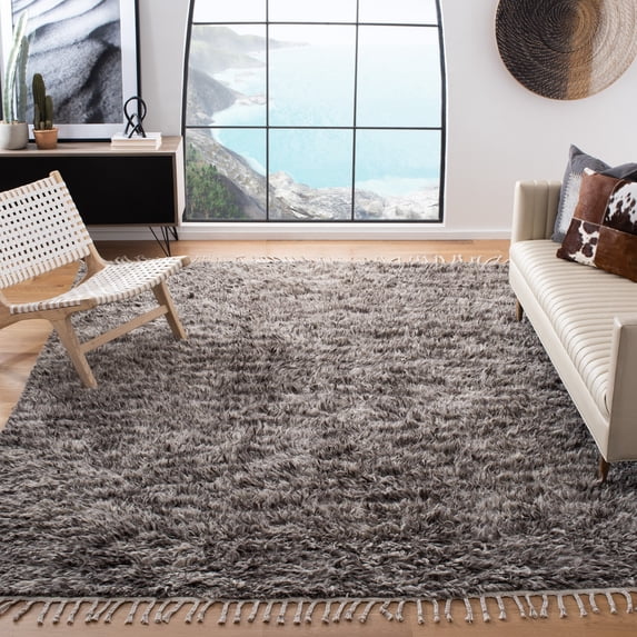 SAFAVIEH Casablanca Anglia Solid Plush Wool Shag Area Rug, Grey, 8' x 10'