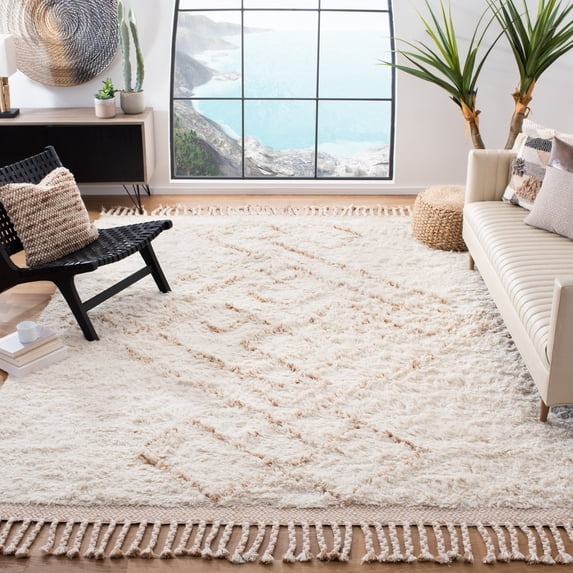 SAFAVIEH Casablanca Ariana Geometric Wool Shag Area Rug, Rust/Ivory, 8' x 10'